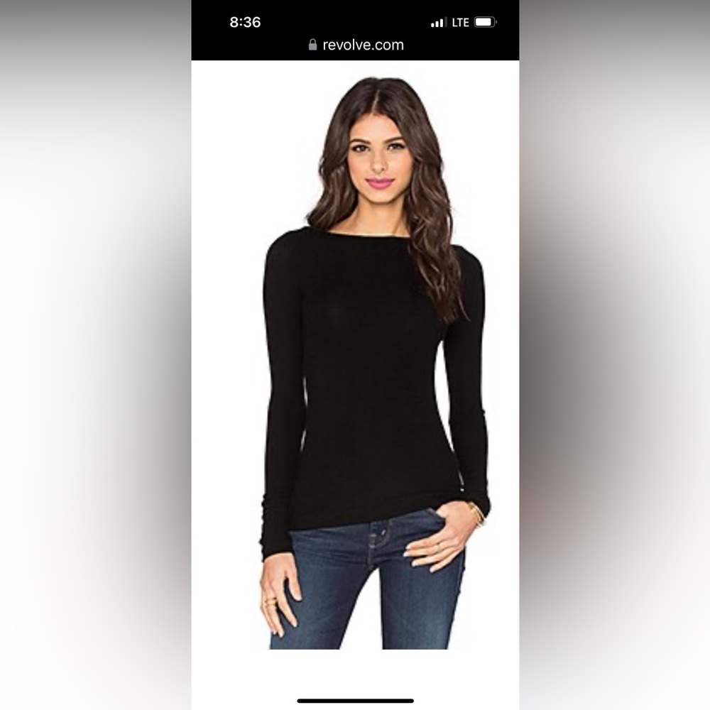 St Germain ribbed top.  Body hugging, long enough to tuck in.  Boat neck